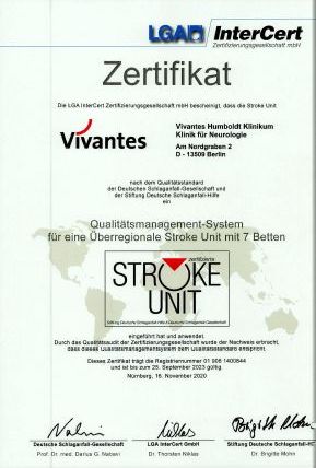 Zertifikat der Klinik für Neurologie am Humboldt-Klinikum als Stroke Unit