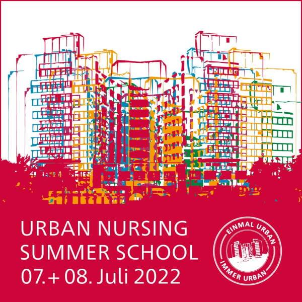 Hinweisplakat für die Urban Nursing Summer School mit Grafik des Klinikums