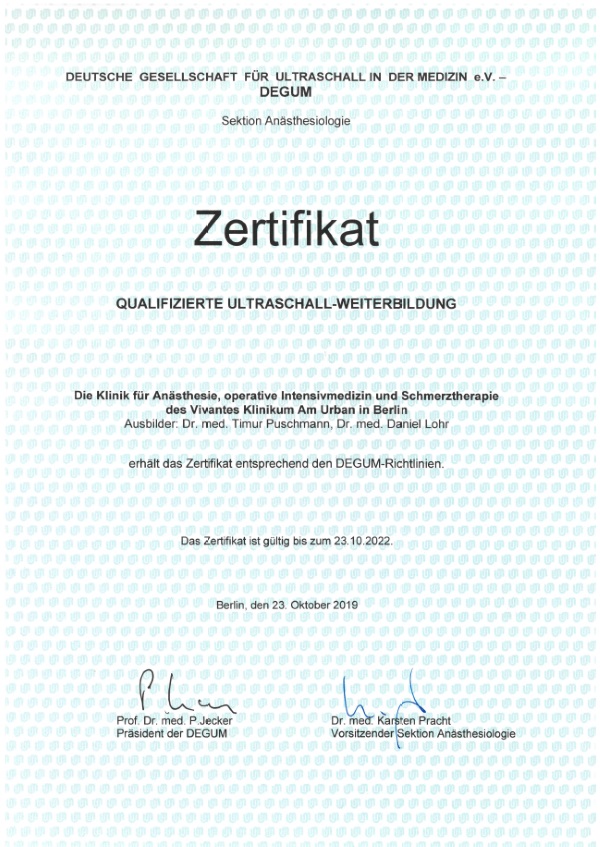 Zertifikat Qualifizierte Ultraschall-Weiterbildung