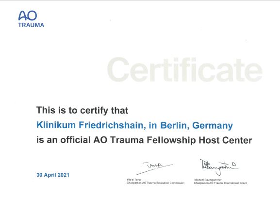 Berlin AO Trauma fellowship host center Vivantes Klinikum Friedrichshain (KFH)