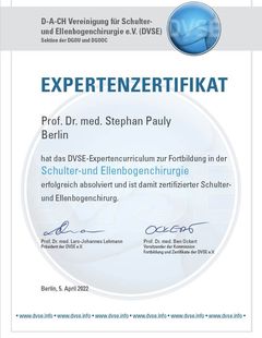 DSVE-Zertifizierung Schulter- und Ellenbogenchirurgie Prof. Dr. med. Stephan Pauly