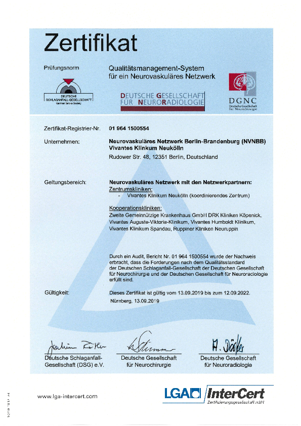 Zertifikat Neurovaskuläres Netzwerk in Berlin-Brandenburg​​​