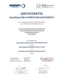 Zertifikat Zentrum für Hypertonie DGfN / DHL