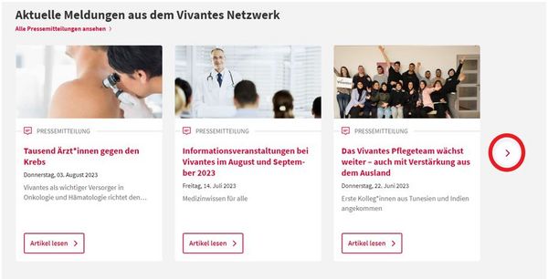 Vivantes Startseite zeigt aktuelle Meldungen