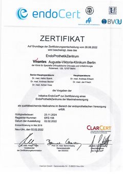 Zertifikat als Endoprothetikzentrum der Maximalversorung (EPZmax)