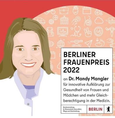 Plakat mit grafischer Zeichnung von Prof. Dr. Mandy Mangler zur Verleihung des Berliner Frauenpreises 2022