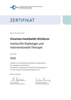 DeGIR 2017: Zertifikat für Radiologie und Interventionelle Therapie