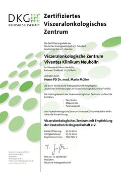 Zertifikat Deutsche Krebsgesellschaft Viszeralonkologisches Zentrum